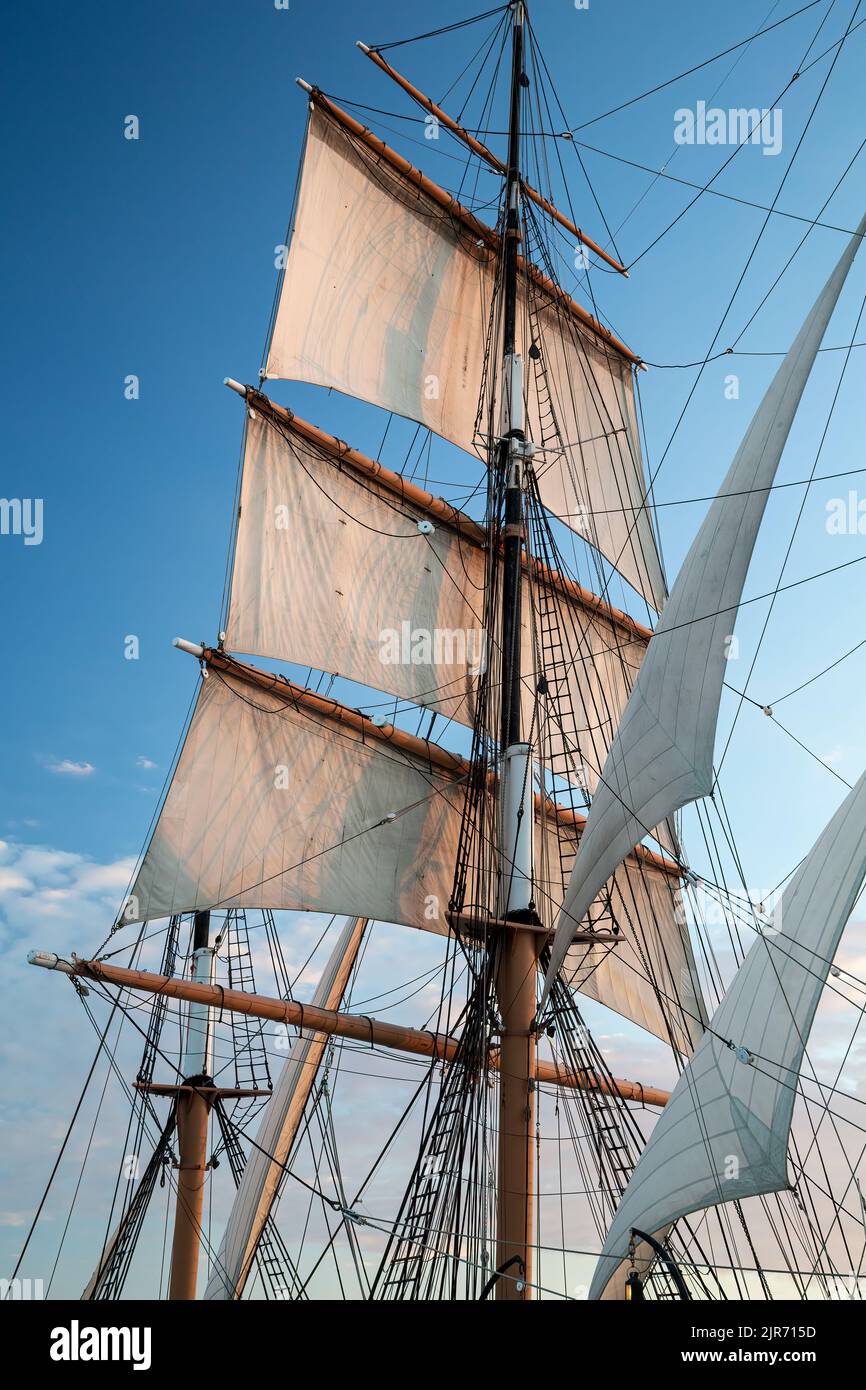 Sails, 'Star of India' windjammer, Maritime Museum of San Diego, San Diego, California USA Stock Photo
