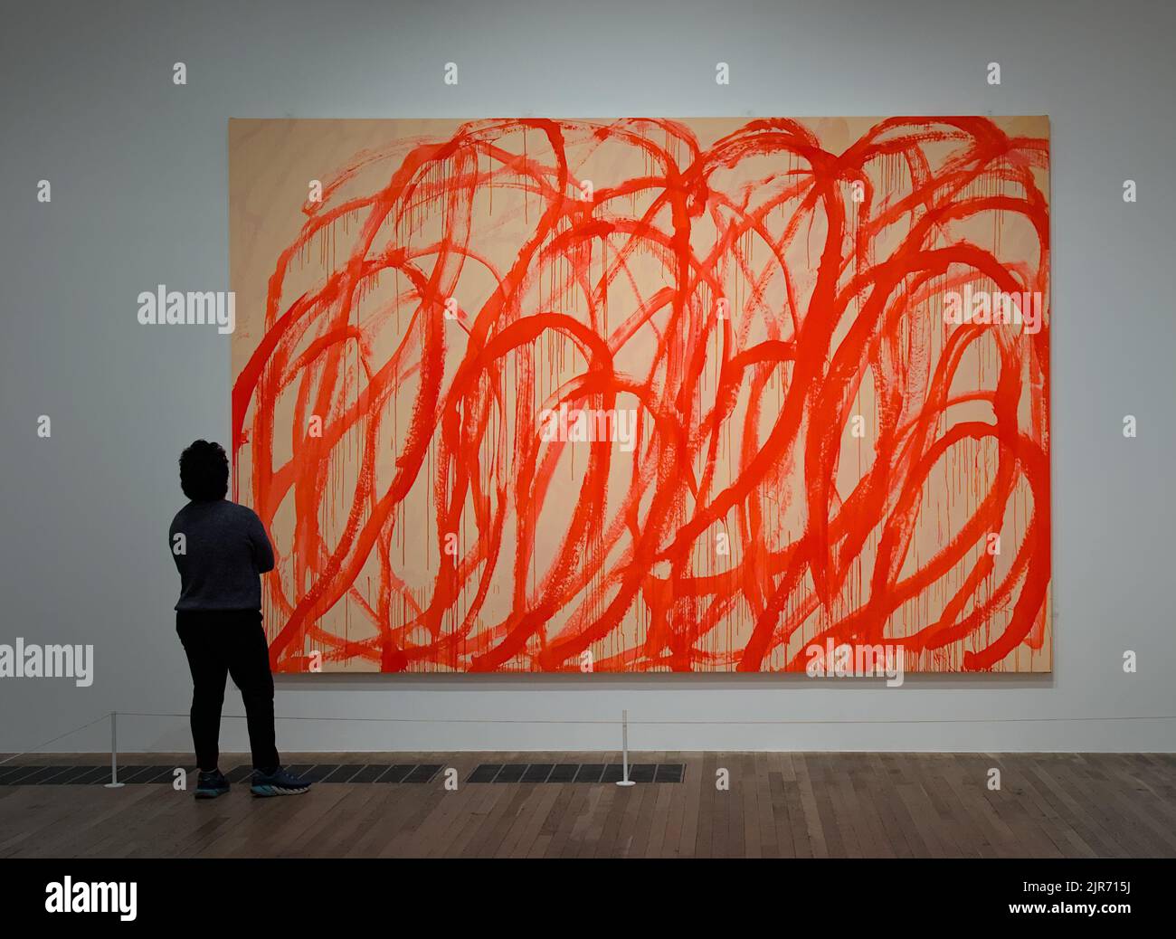Person Looking At The Painting Untitled (Bacchus) By Cy Twombly In The Tate Modern Art Gallery In London, UK Stock Photo