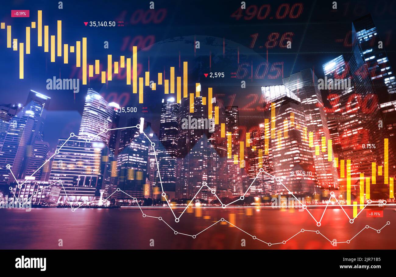 The digital indicators and declining graphs of a stock market crash