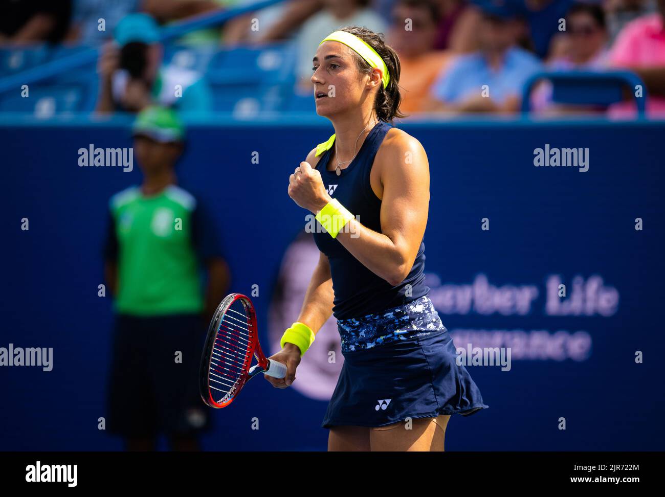 August 21, 2022, Rome, USA: Caroline Garcia of France in action against  Petra Kvitova of the Czech Republic during the final of the 2022 Western  &amp; Southern Open, WTA 1000 tennis tournament