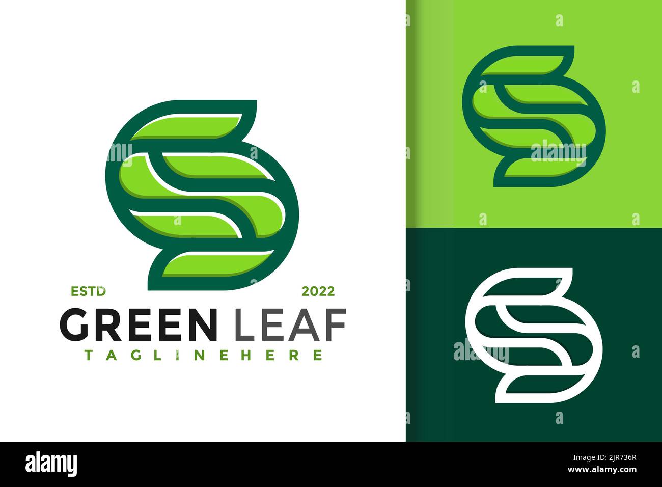 A vector of a design logo with green leaf against white and green ...