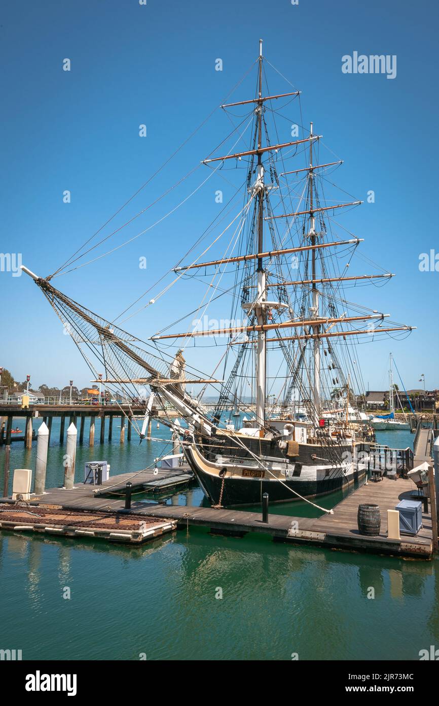 Three-masted brig PILGRIM (1945 replica) in her berth at Ocean