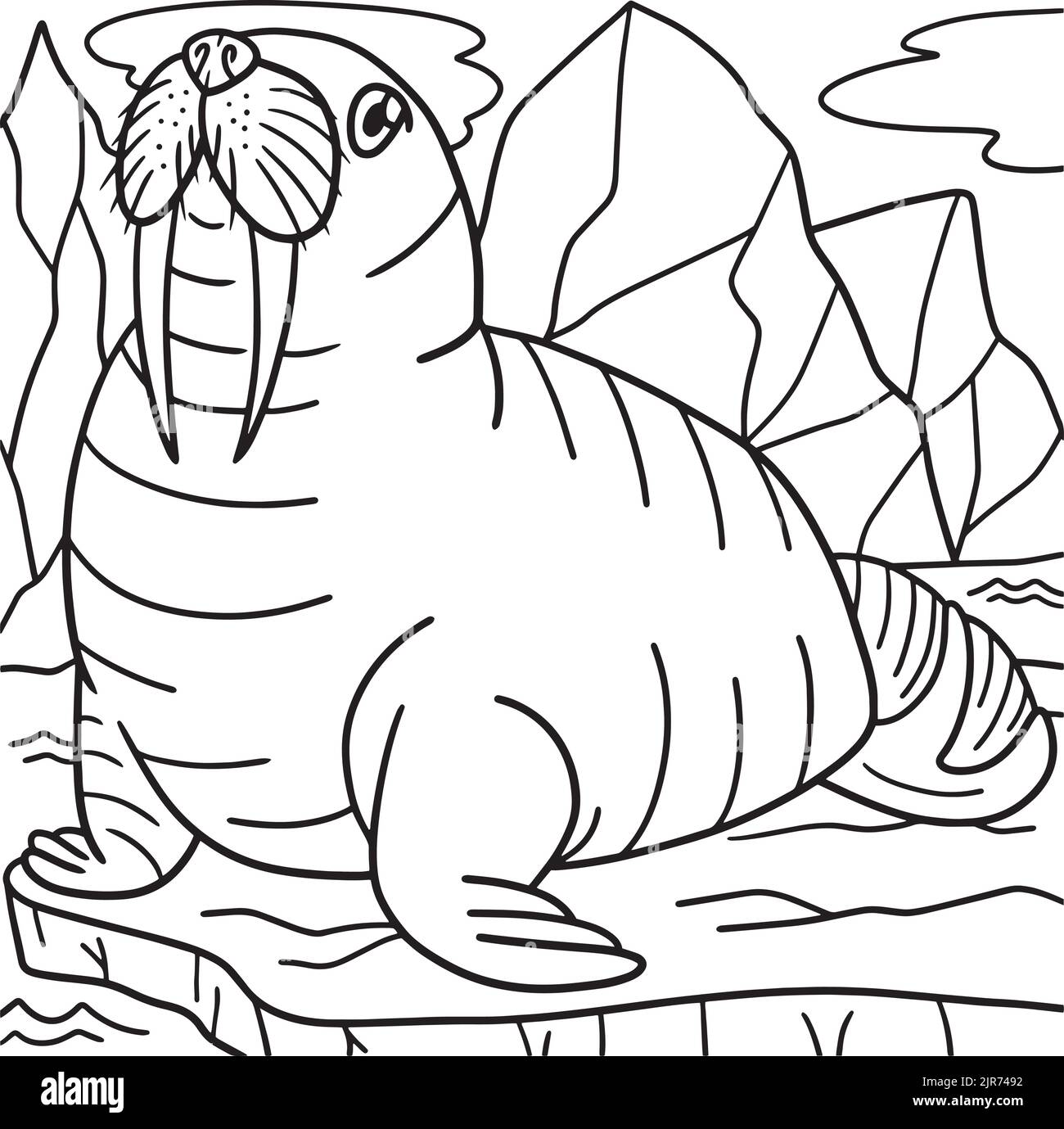 Walrus Coloring Page for Kids Stock Vector