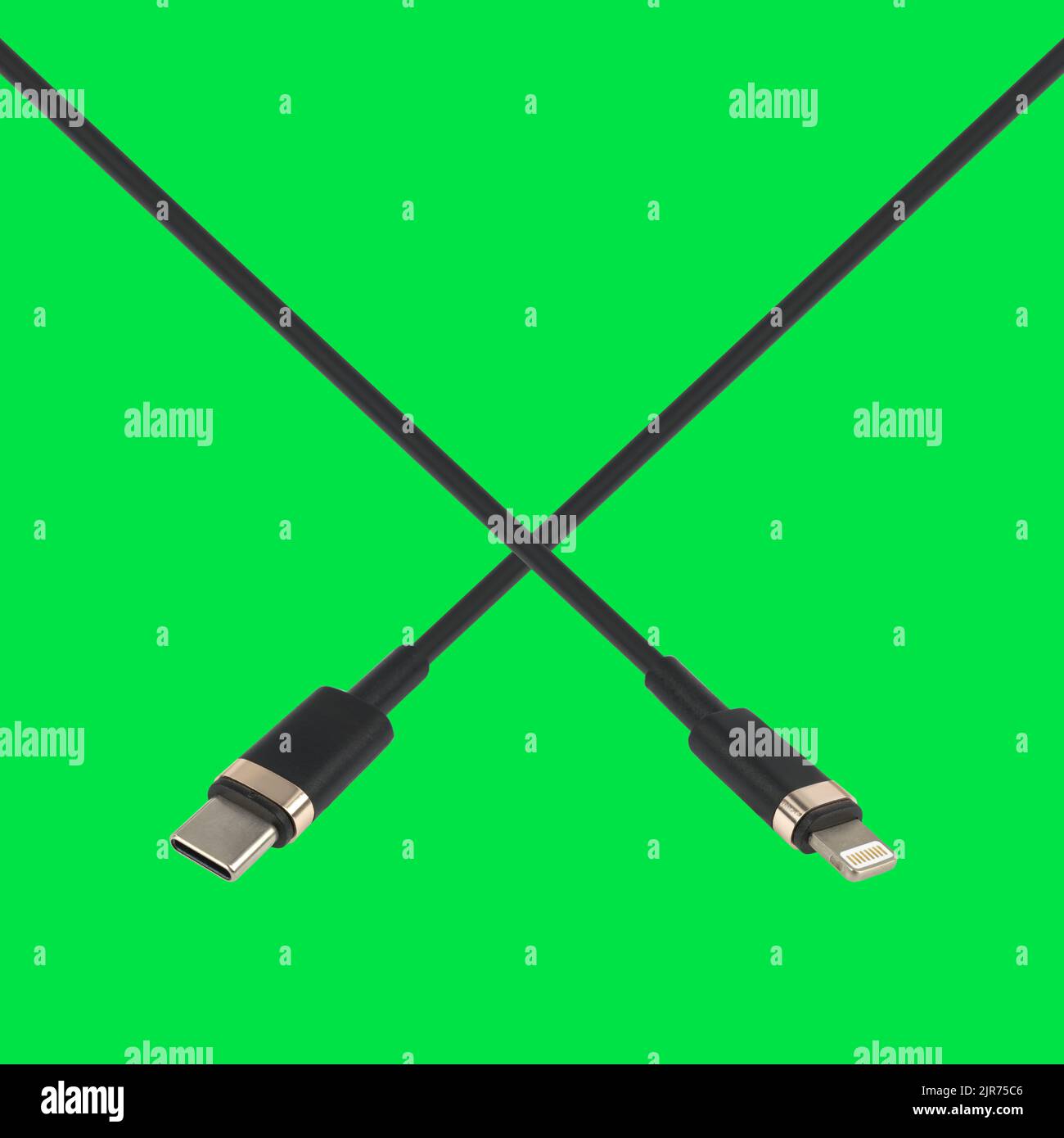 cable with TypeC connector and Lightning, on a green background in isolation Stock Photo Alamy