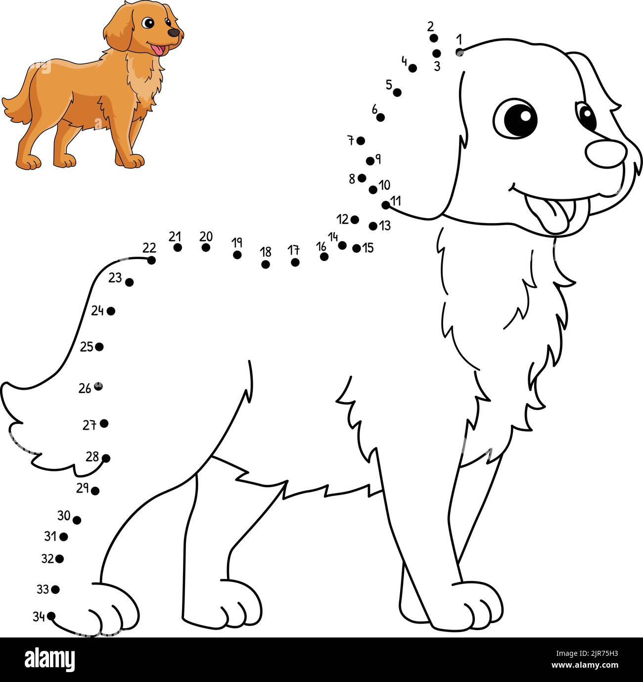Dot to Dot Golden Retriever Coloring Page for Kids Stock Vector
