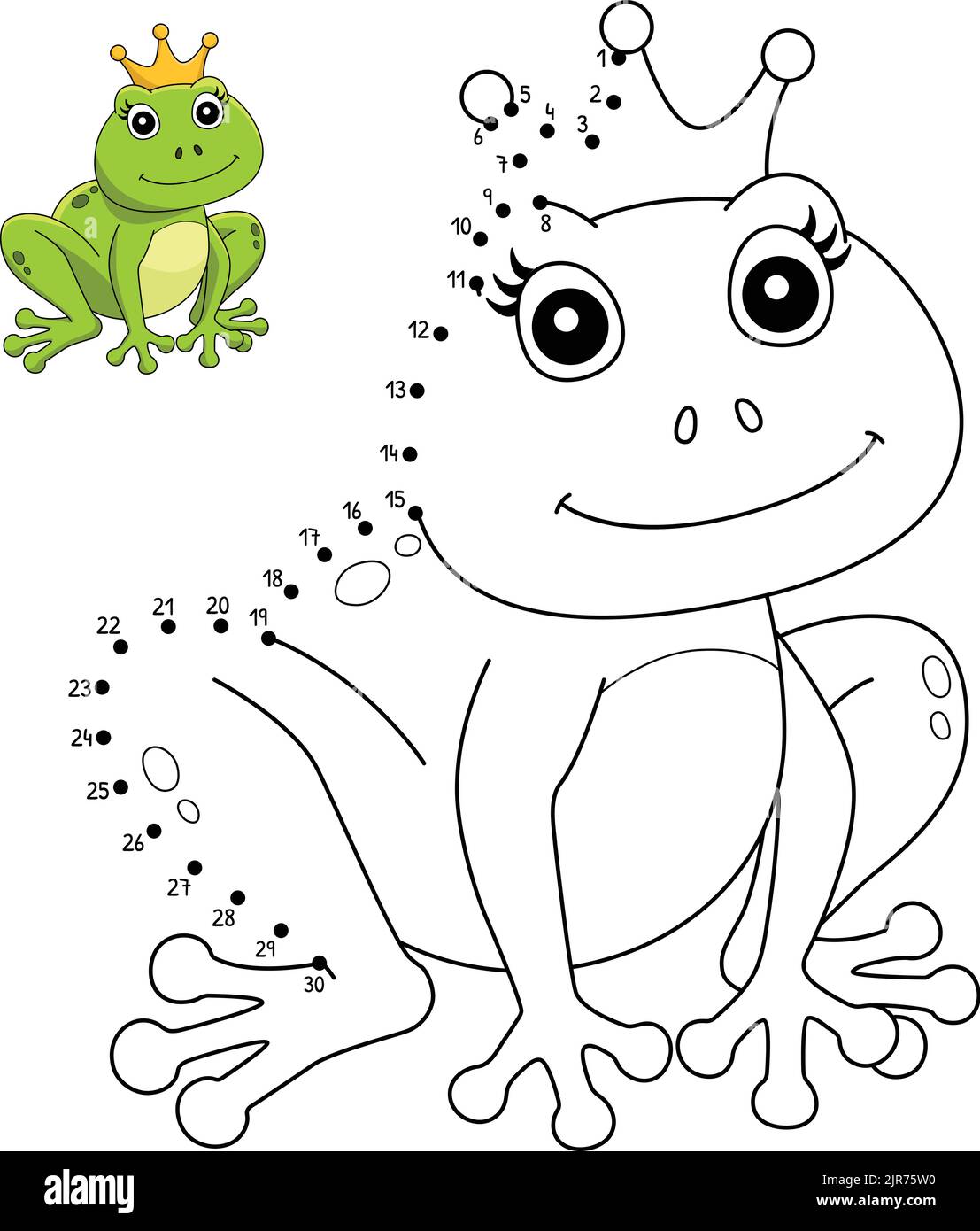 Dot to Dot Frog With A Crown Coloring Page Stock Vector