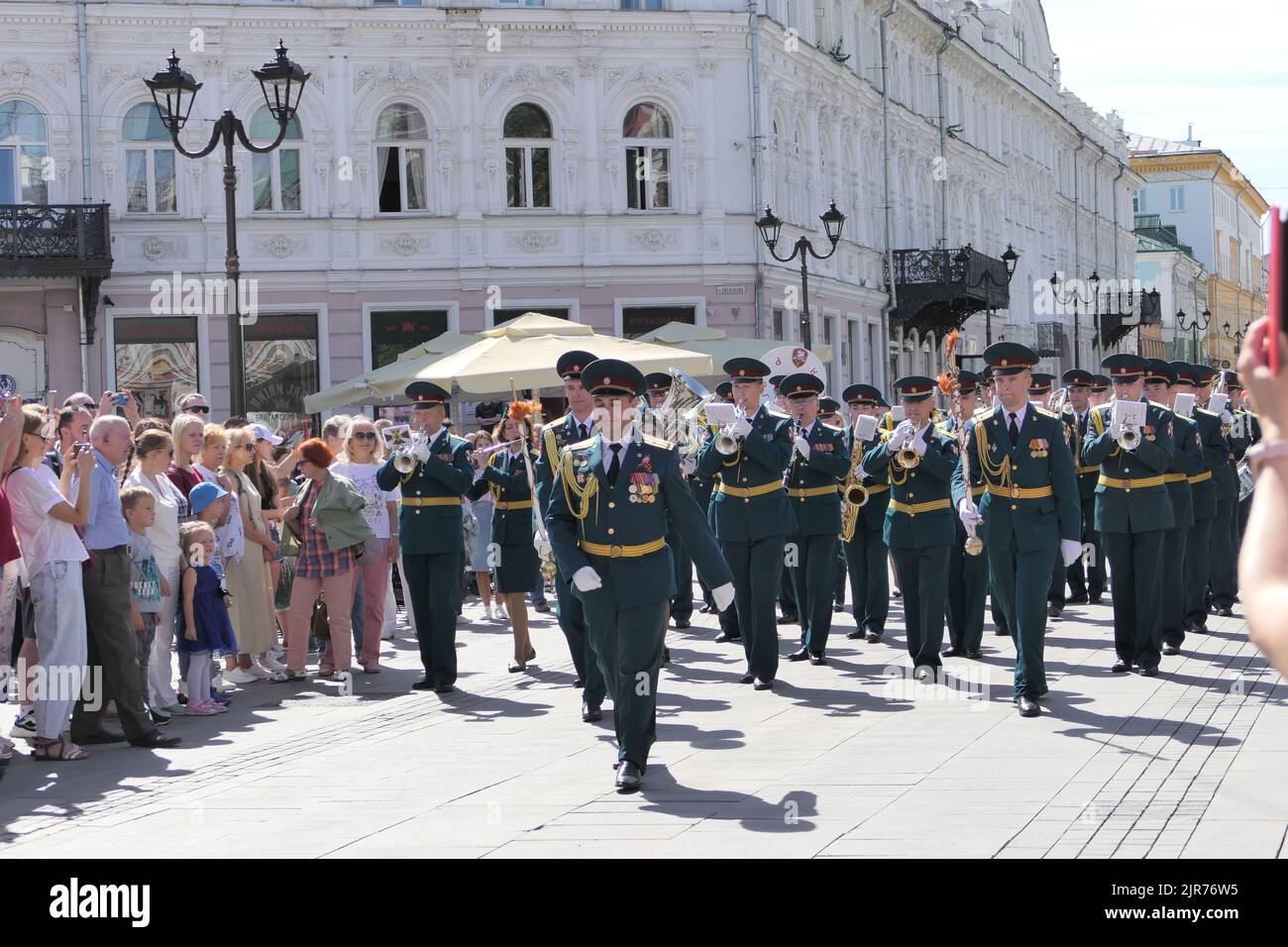 Nizhny Novgorod, Russia, st. Bolshaya Pokrovskaya, 08.20.2022. Brass Band Festival. City Day celebration. Lots of people on the main street of the cit Stock Photo