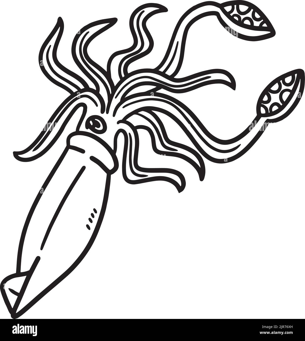 Giant Squid Coloring Page for Kids Stock Vector