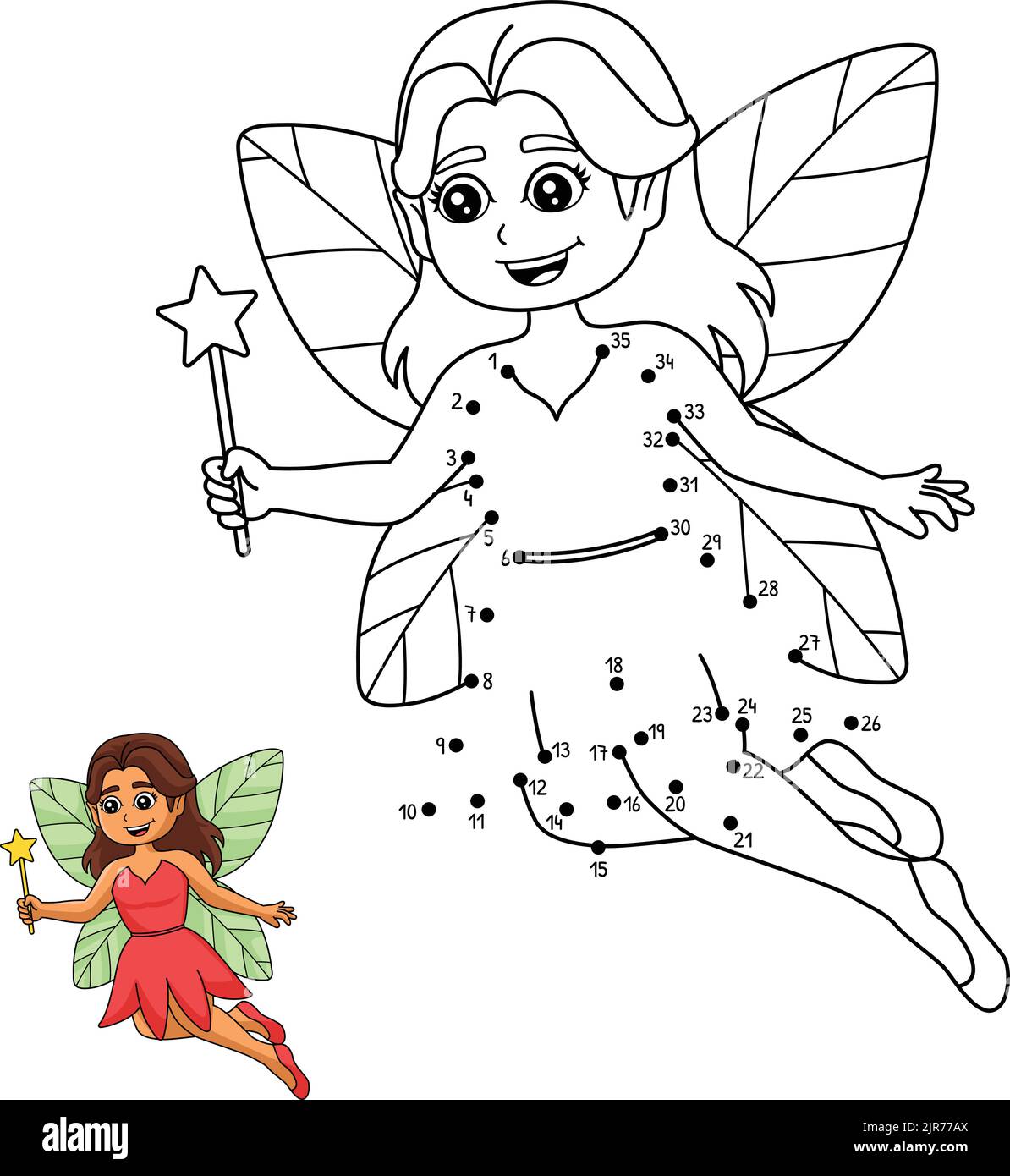 Dot to Dot Fairy Holding Magic Wand Coloring Page Stock Vector Image ...