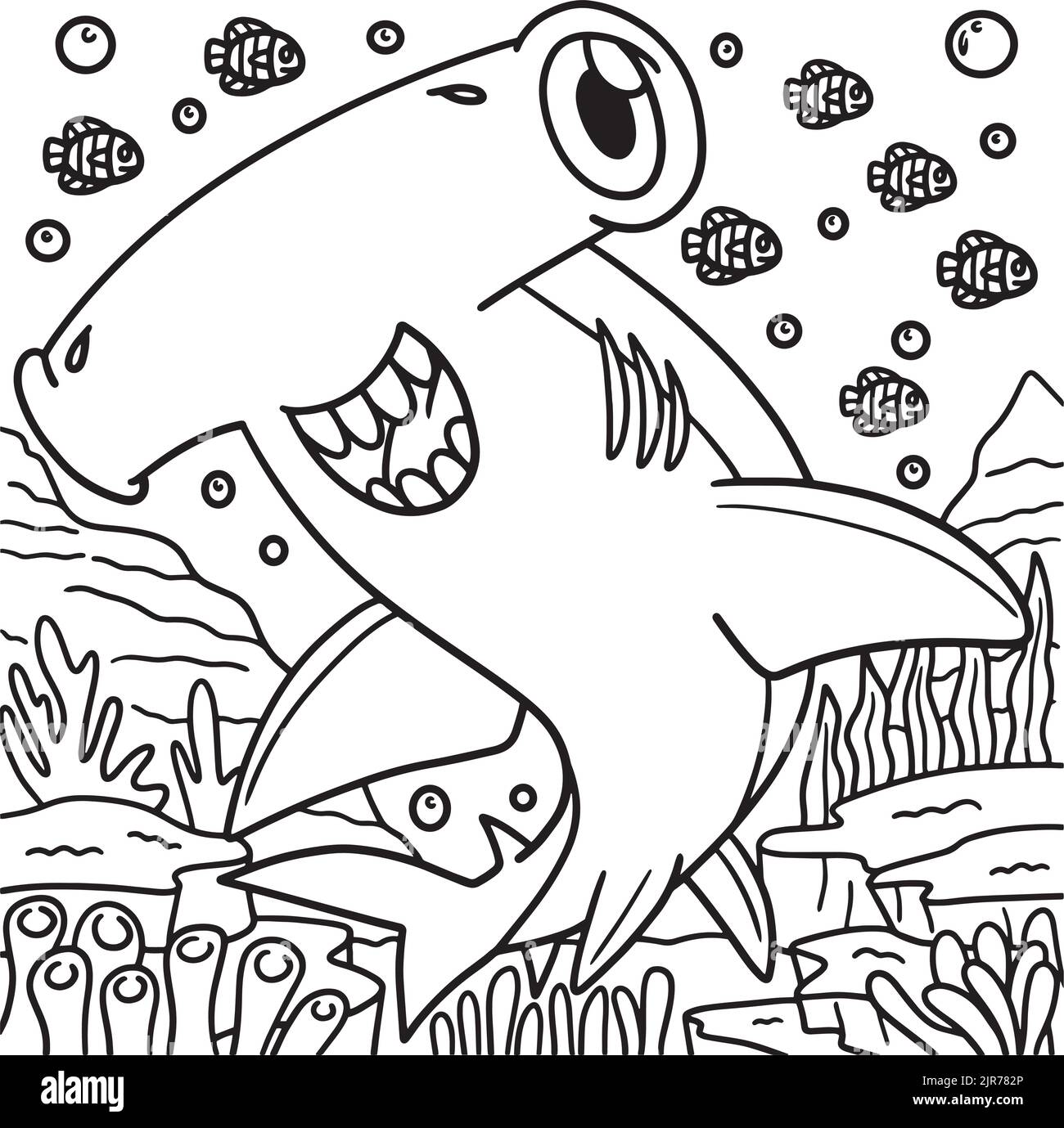 Hammerhead Shark Coloring Page for Kids Stock Vector