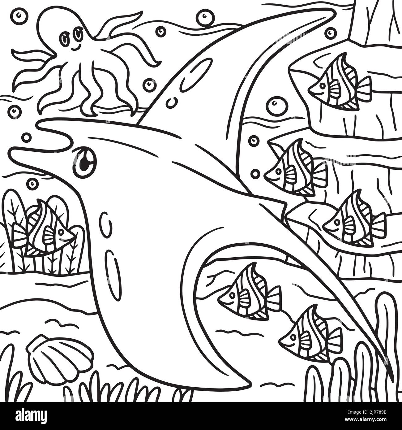 Manta Ray Coloring Page for Kids Stock Vector
