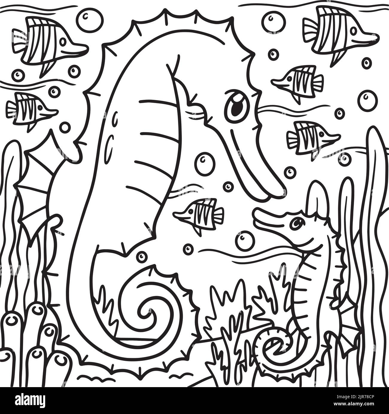Sea Horse Coloring Page for Kids Stock Vector