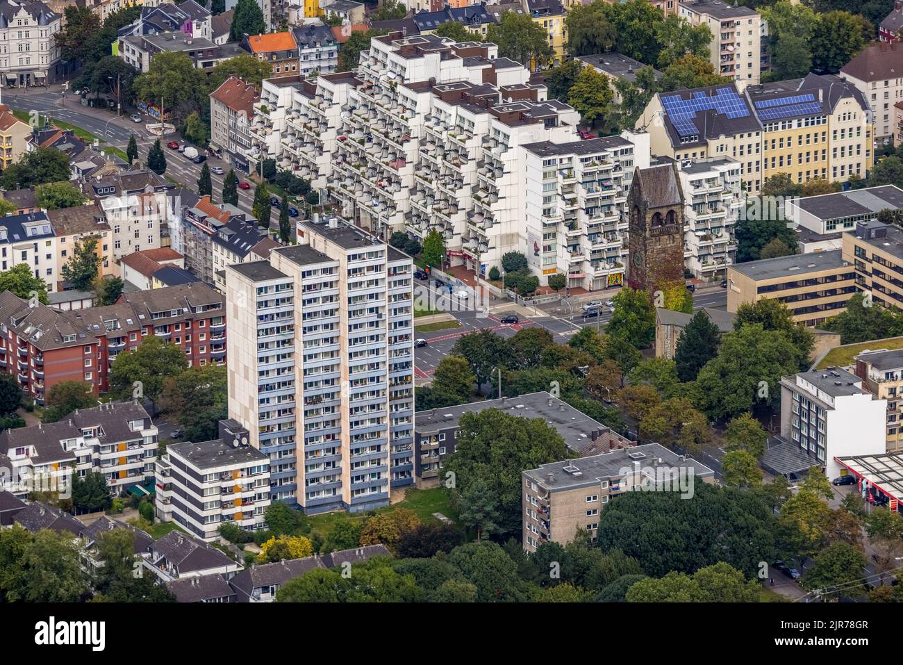 Aerial view, Hannibal I building at Bornstraße as well as highrise