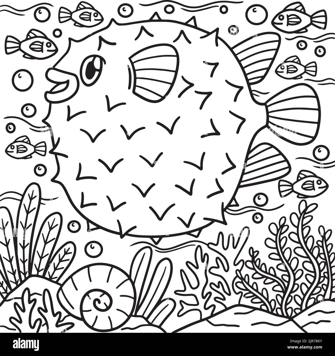 Pufferfish Coloring Page for Kids Stock Vector