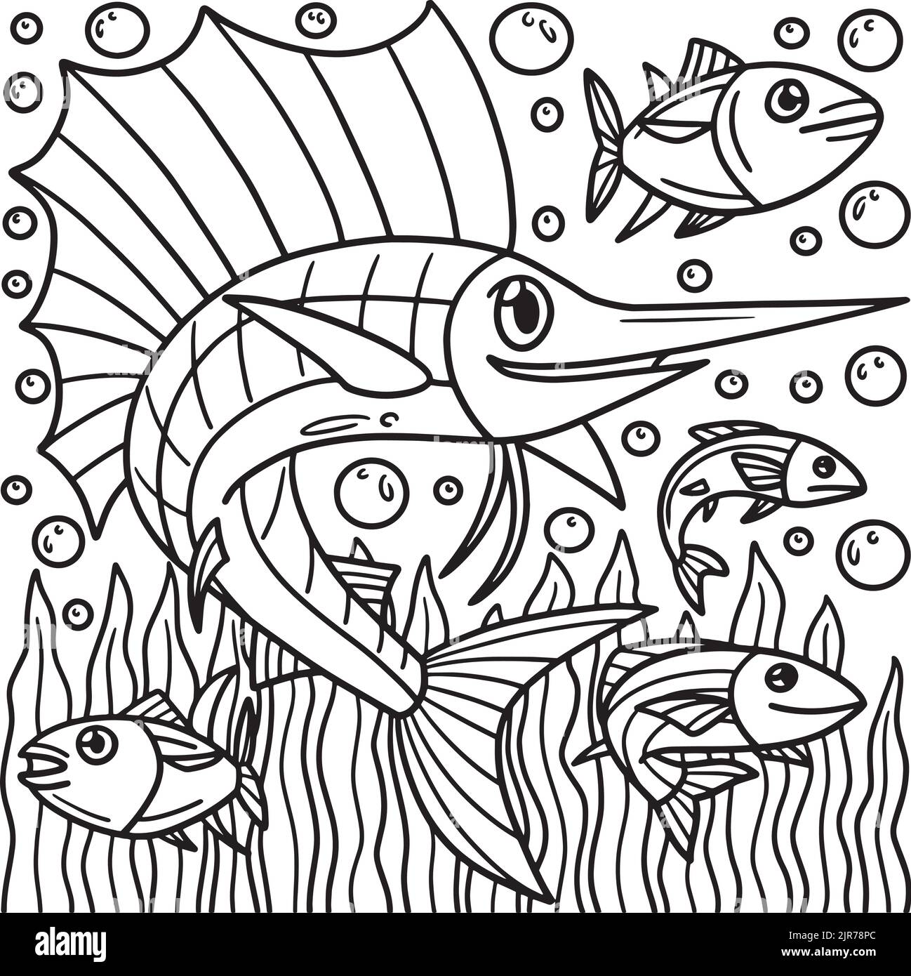 Sail Fish Coloring Page for Kids Stock Vector