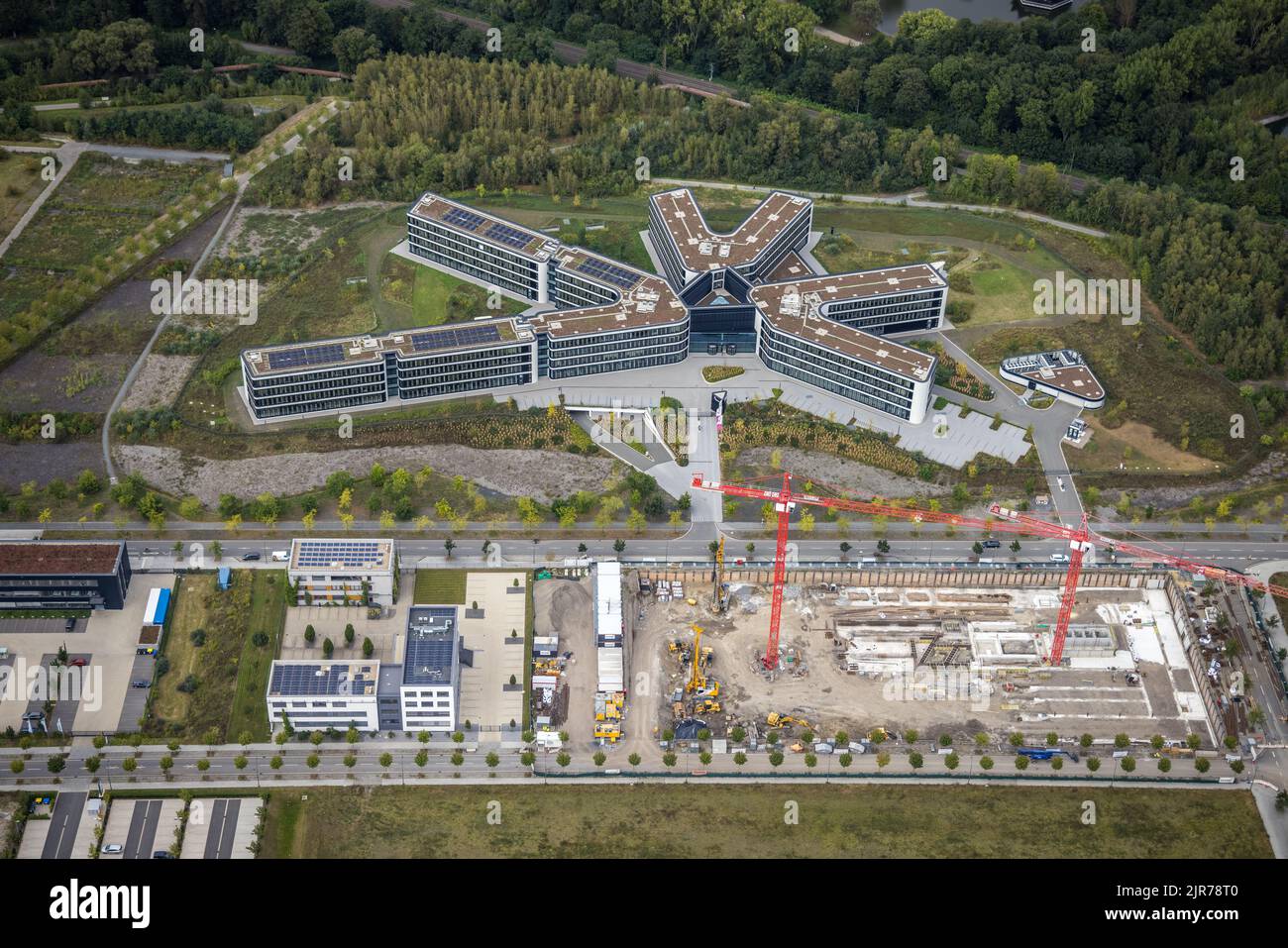 Aerial view, PhoenixWest area with Amprion GmbH and construction site at RobertSchumanStraße