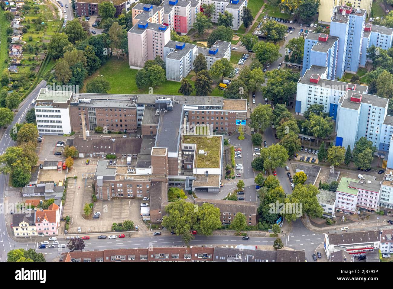 Aerial view, St.-Josefs-Hospital Dortmund and surrounding high-rise buildings at Wilhelm-Schmidt-Straße in the district of Hörde in Dortmund, Ruhr are Stock Photo