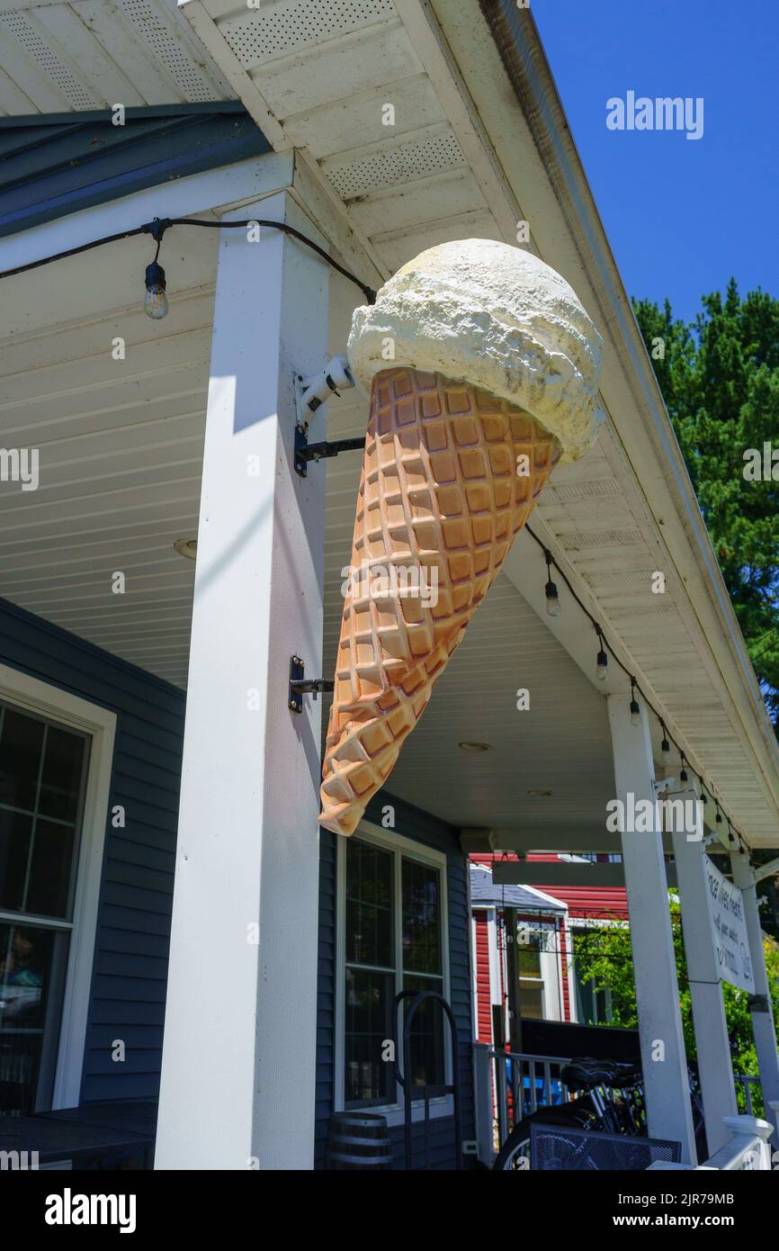 North East, MD, USA August 19, 2022 A large ice cream cone hangs