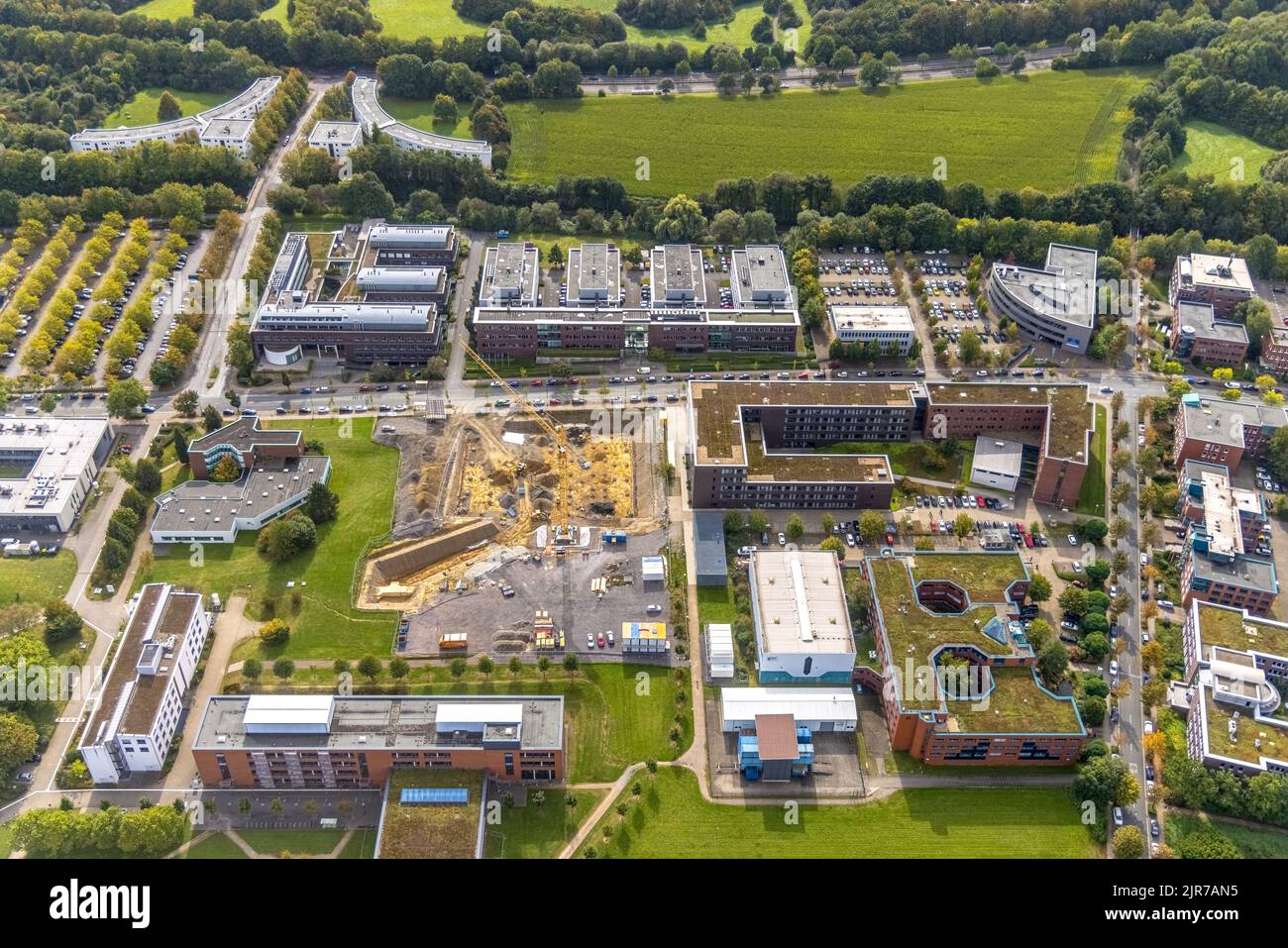 Aerial view of the TZDO - TechnologieZentrumDortmund GmbH, Dortmund University of Technology with the BioMedicine Center BMZ and the Max Planck Instit Stock Photo