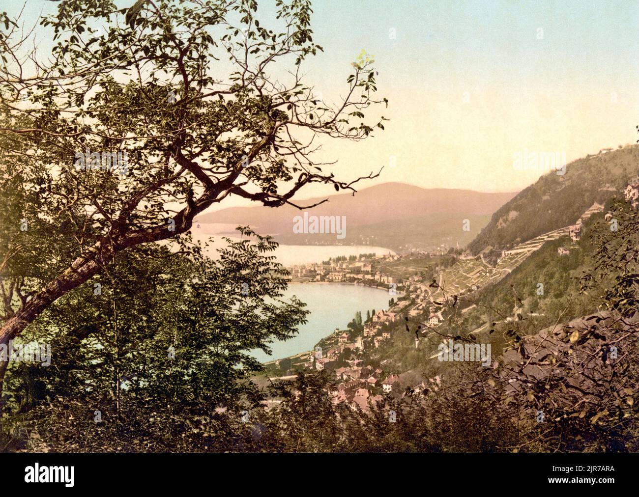 Montreux and Lake Geneva, Vaud, Switzerland 1890. Stock Photo