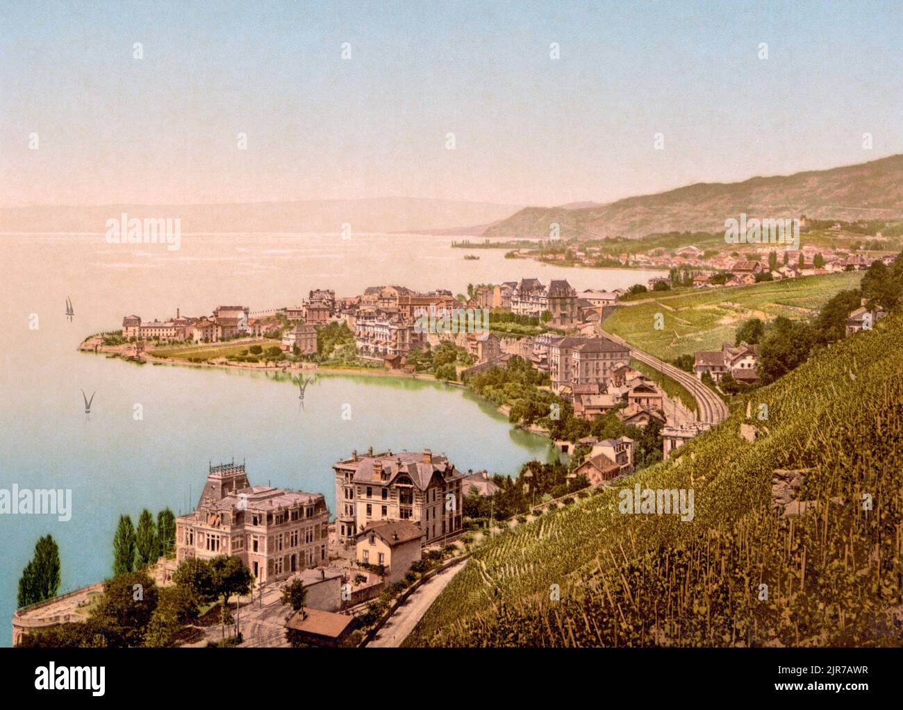 Montreux, Clarens and Lake Geneva, Vaud, Switzerland 1890. Stock Photo