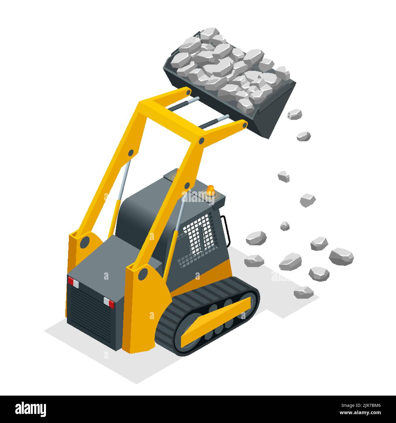 Isometric Compact Excavators. Yellow Skid Steer Loader Stock Vector