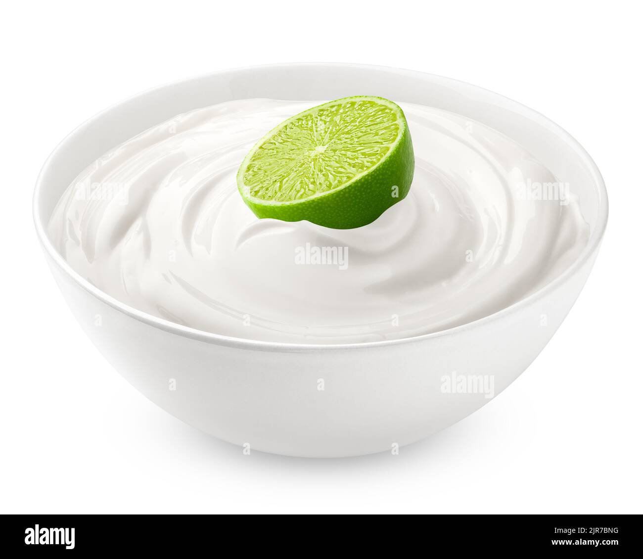 lime with sour cream, yogurt, isolated on white background, clipping path, full depth of field Stock Photo