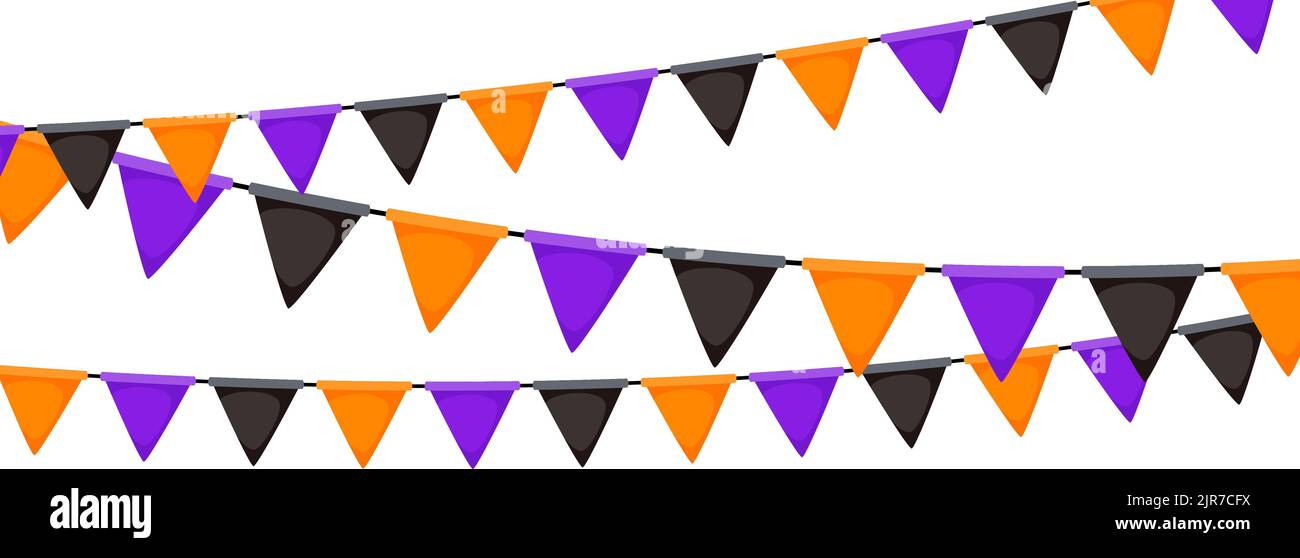 Halloween bunting. Black, orange and purple flag garland. Triangle