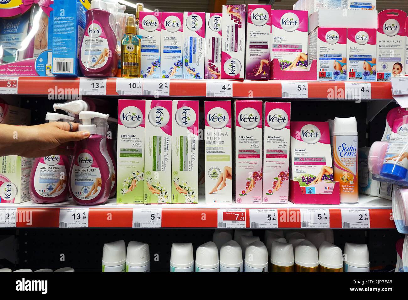 Veet Hair removal products in a shop Stock Photo