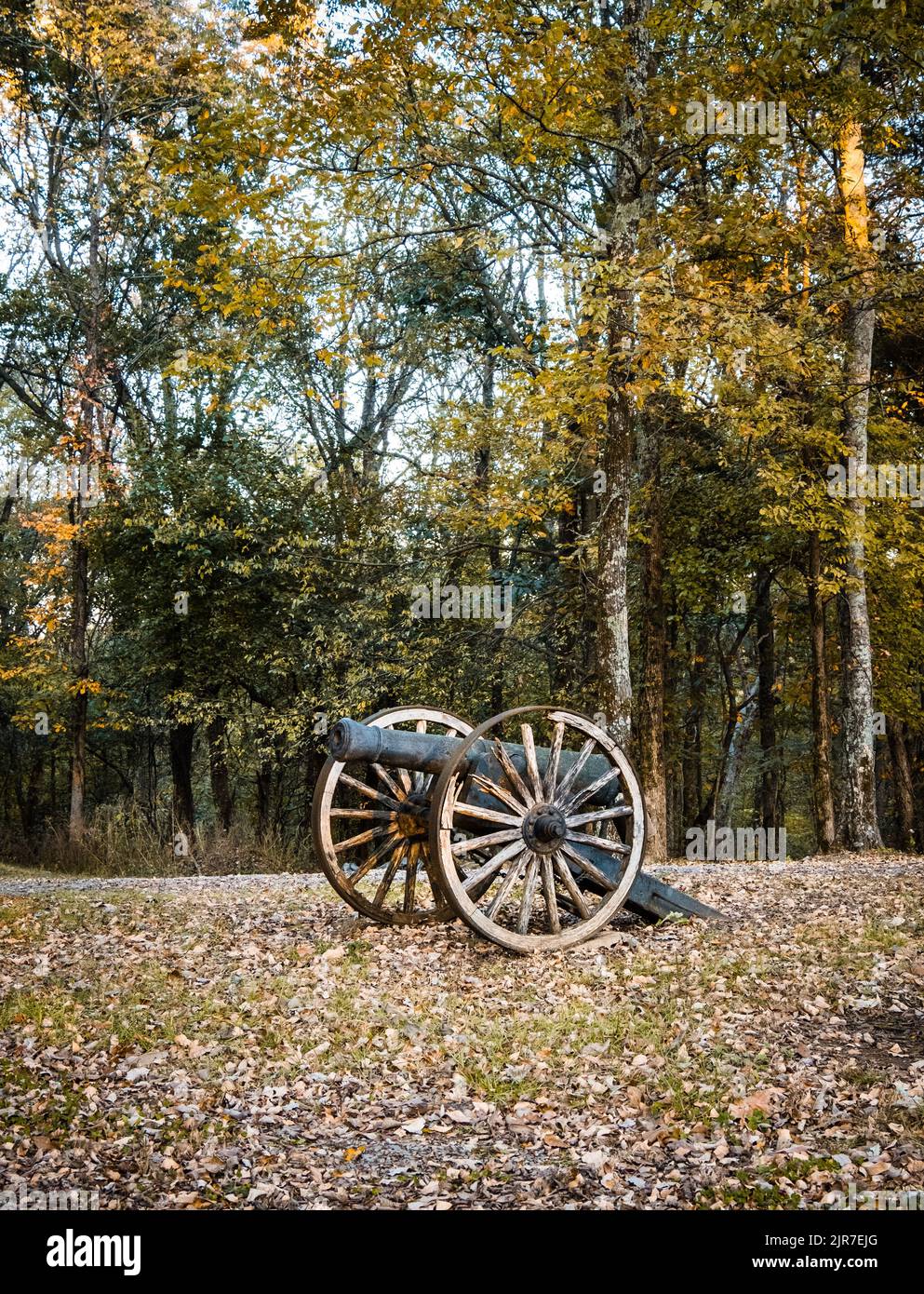 A vertical shot of an American Civil War confederate cannon in Tennessee, United States Stock Photo