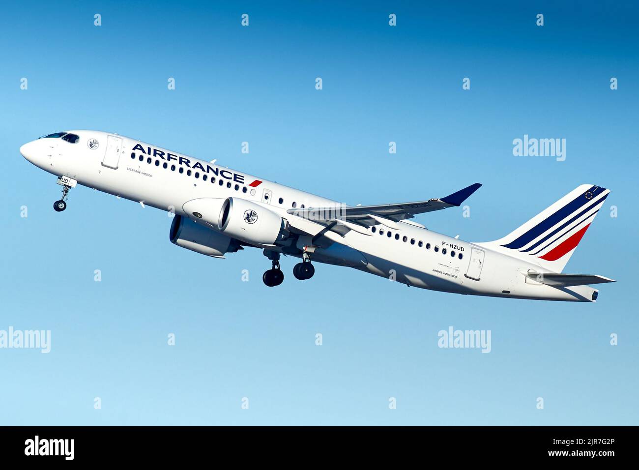 The Airfrance Airbus A220-300 plane departing Berlin Brandenburg airport to Paris, France Stock Photo