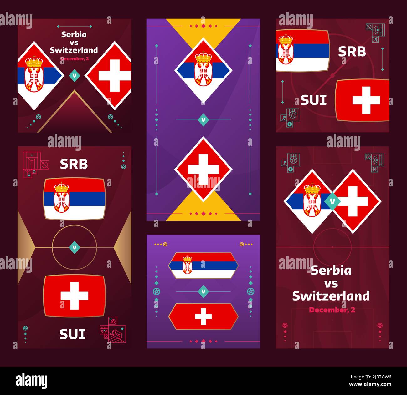 Serbia vs Switzerland Match. World Football 2022 vertical and square