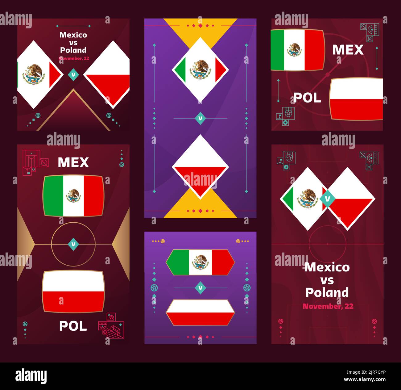 Mexico vs Poland Match. World Football 2022 vertical and square banner