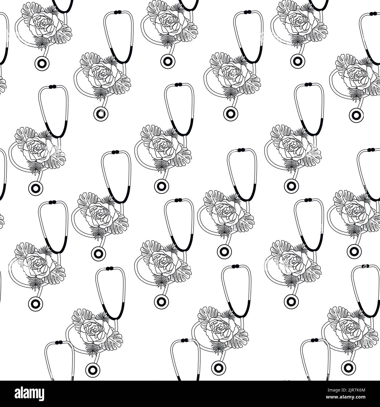 Pattern with Floral Stethoscope. Nurse file. Nurse cut pattern