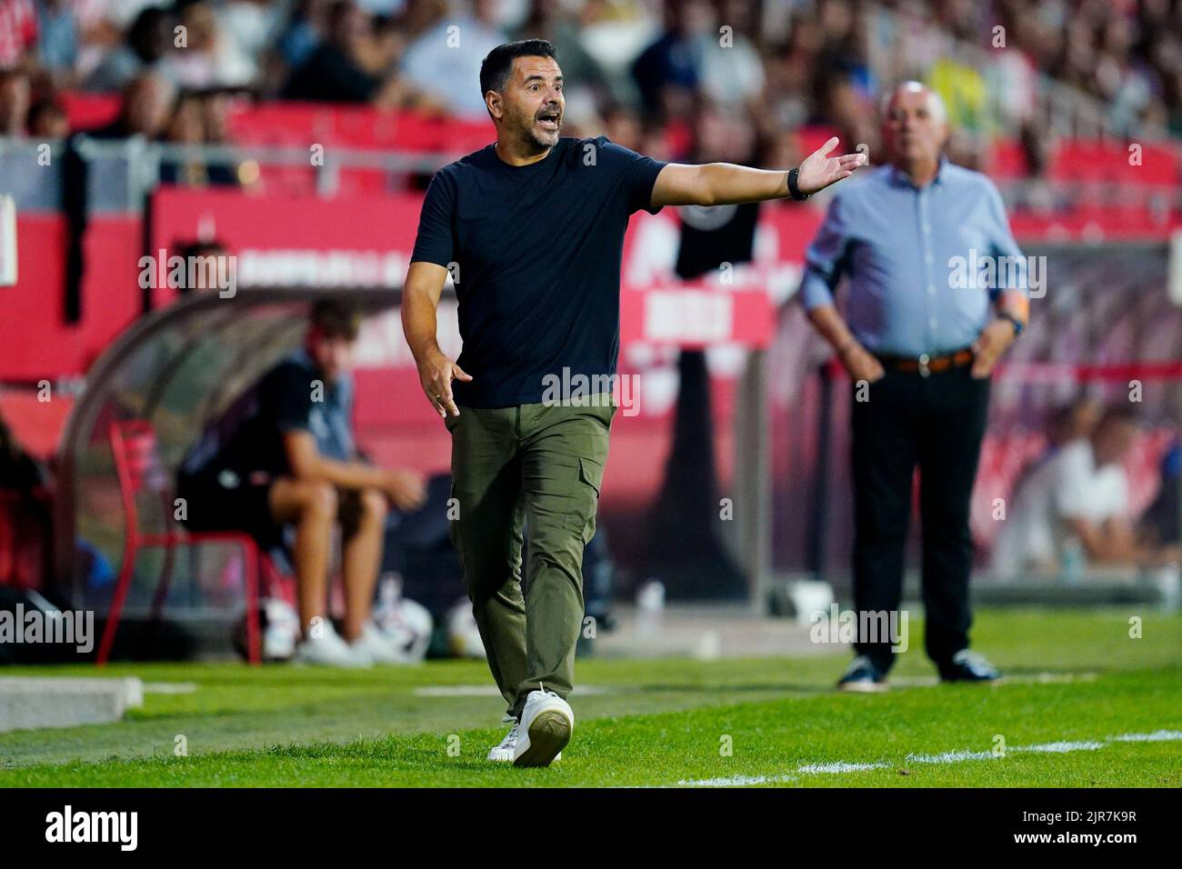 Girona FC manager Miguel Ángel Sanchez Michel during the La Liga match between Girona FC and Getafe CF played at Montilivi Stadium on August 22, 2022 in Girona, Spain. (Photo by Sergio Ruiz / PRESSINPHOTO) Stock Photo