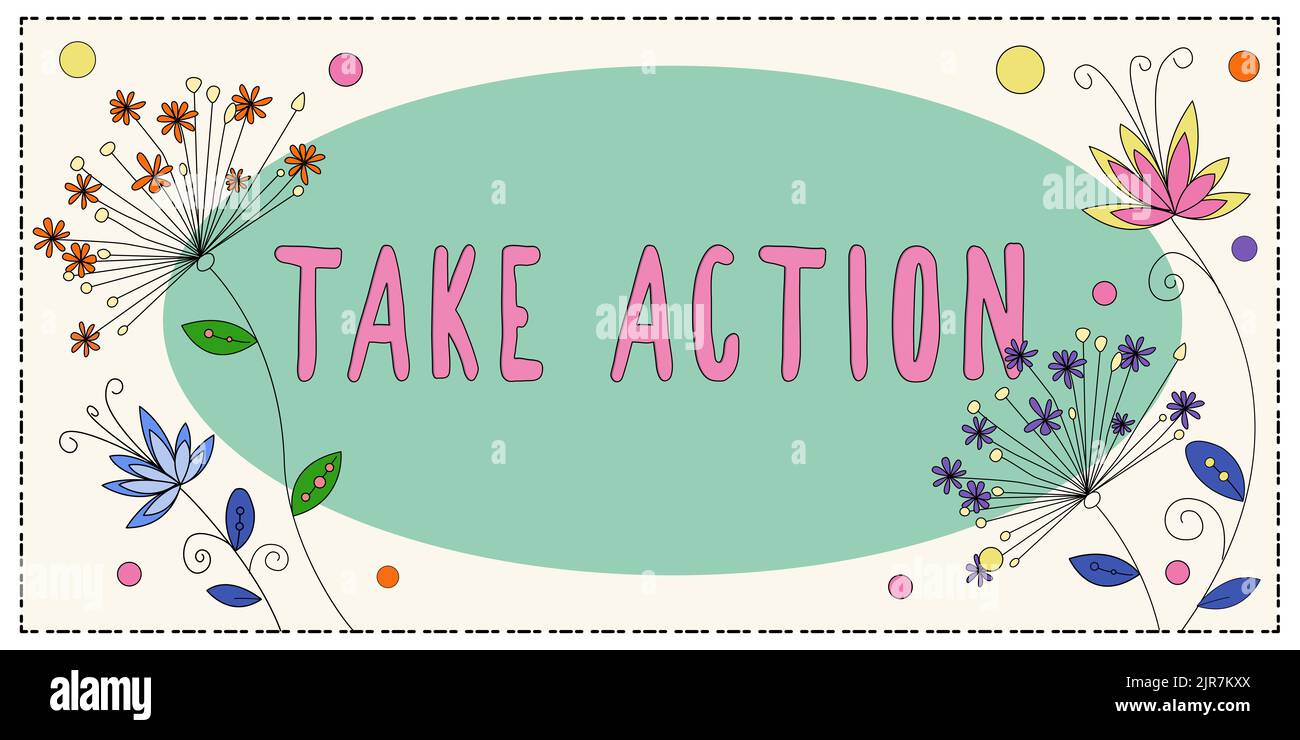 Text showing inspiration Take Action. Business overview Supporting what