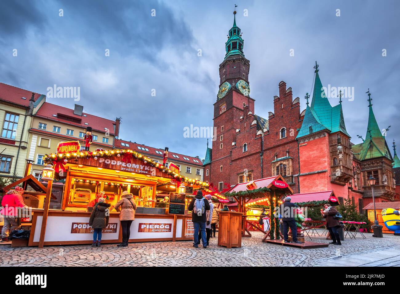 Wroclaw, Poland - December 2019:  Famous Christmas Market, Europe travel background concept. Stock Photo