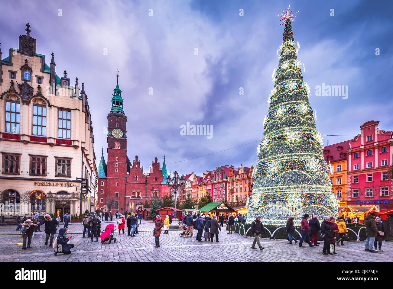 Wroclaw, Poland - December 2019: Famous Christmas Market of Europe, winter travel background. Stock Photo