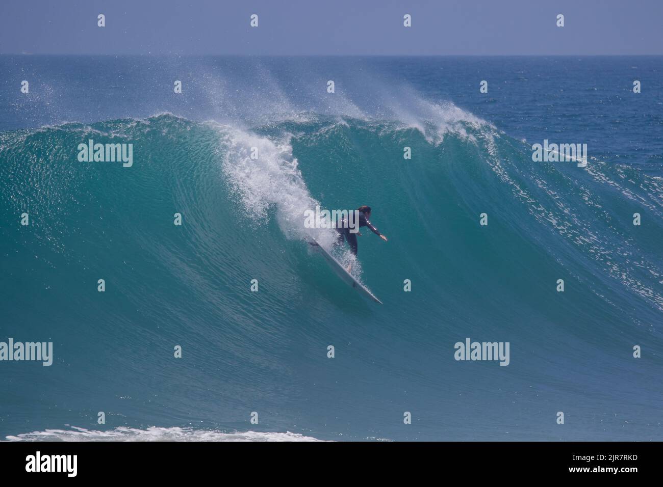 Surfer riding wave Newport Beach California, USA Stock Photo
