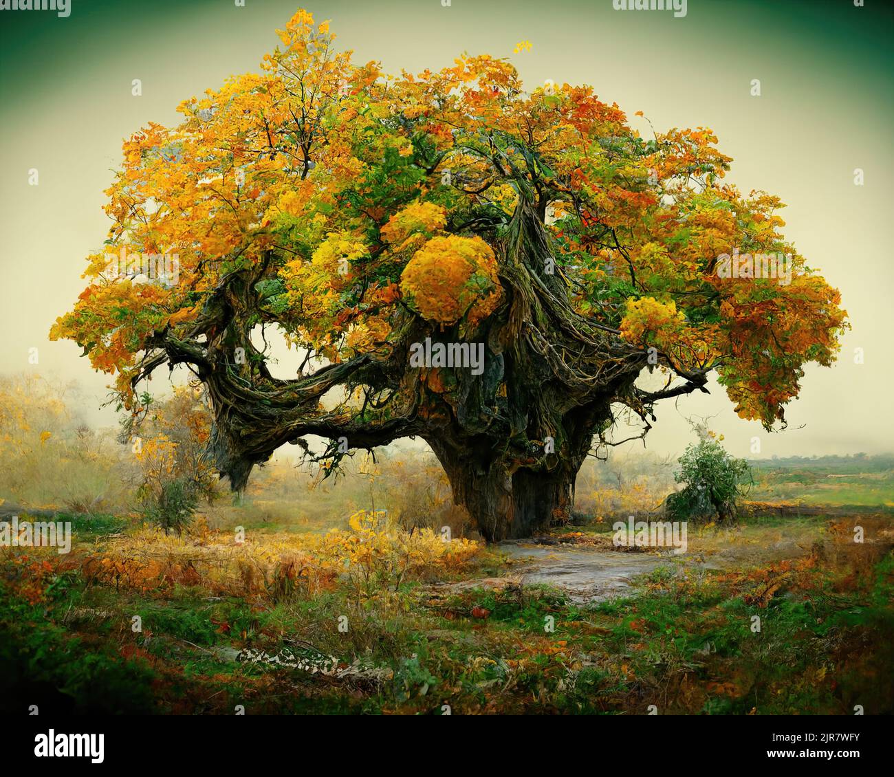 Digital art of old big tree with amazing branches, 3d illustration Stock Photo Alamy