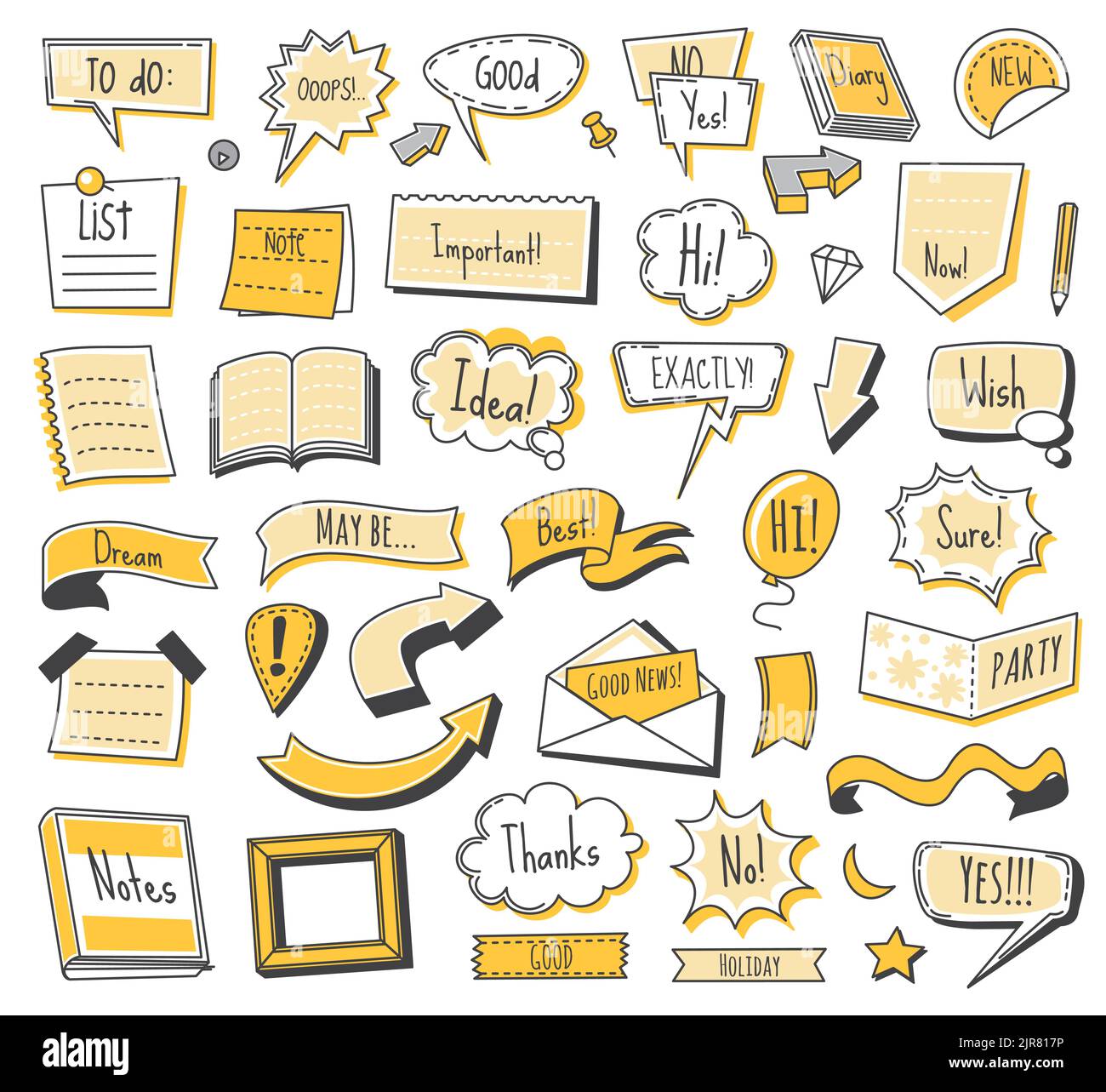 Bullet journal doodle diary calendar banners, ribbons, frames and