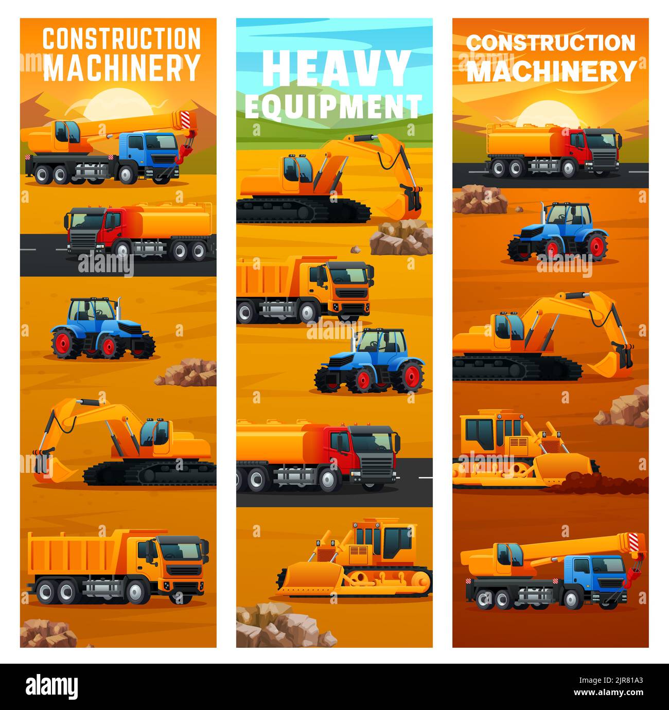 Construction machinery and industrial transport. Tractor, excavator and