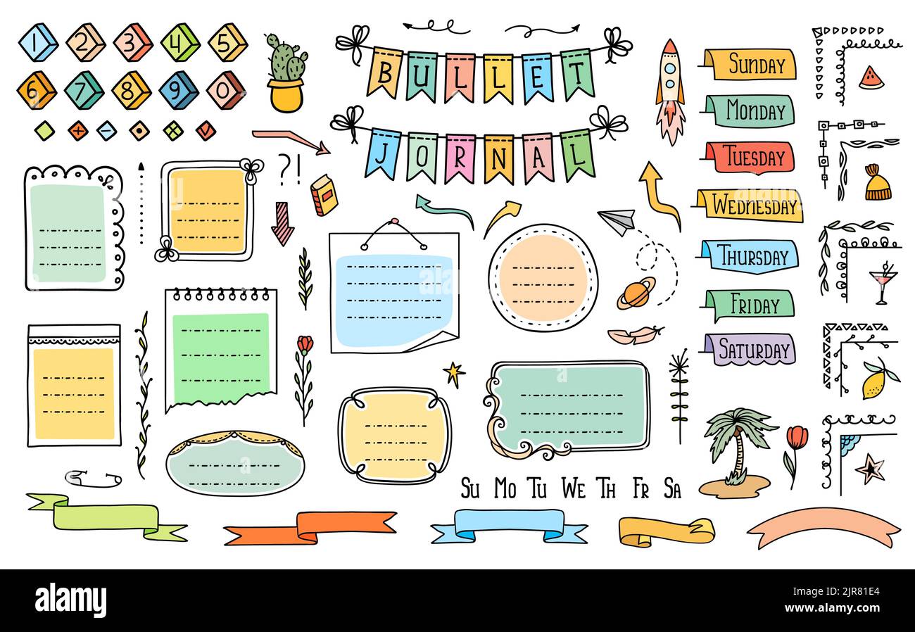 Vector Set Stationery Stickers Bullet Journal Stock Vector