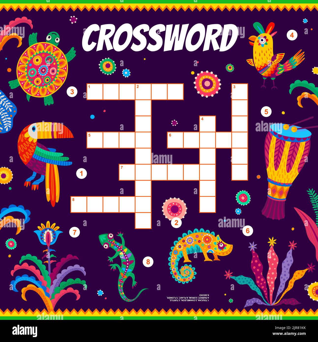 Crossword quiz game grid of mexican and brazilian animals flowers Crossword quiz game grid of mexican and brazilian animals flowers