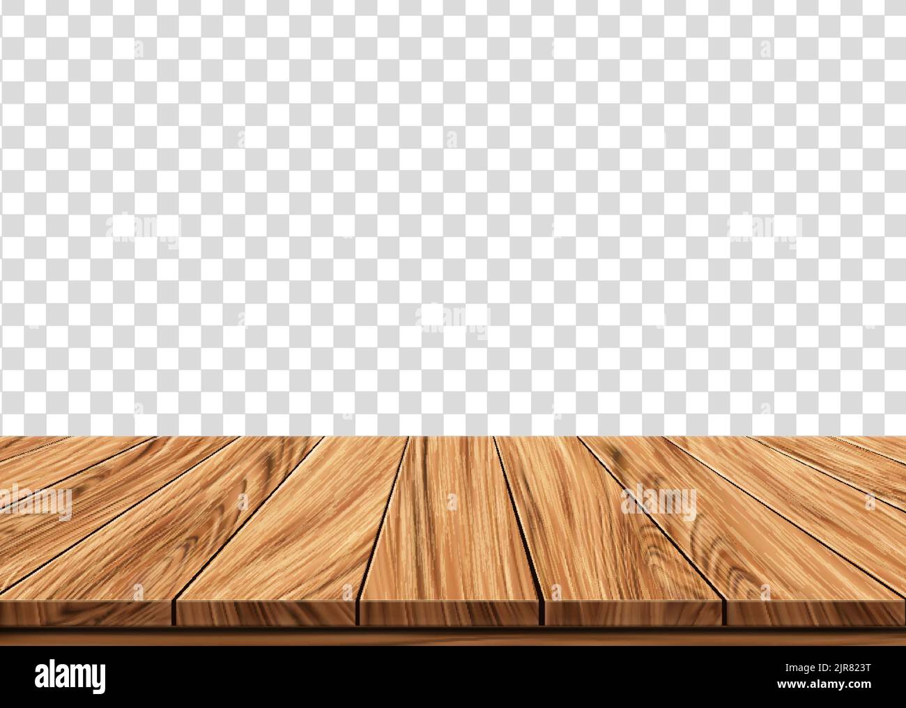 Wooden floor or desk board with transparent background. Vector wood table planks perspective