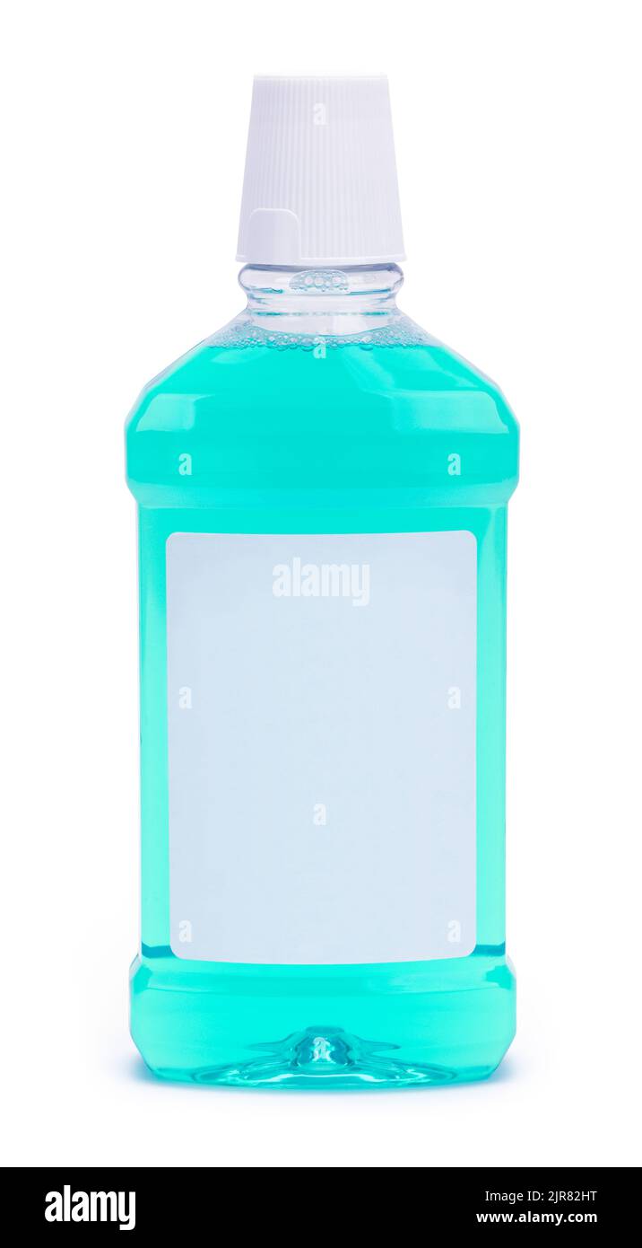 Bottle of Mouthwash Cut Out on White. Stock Photo