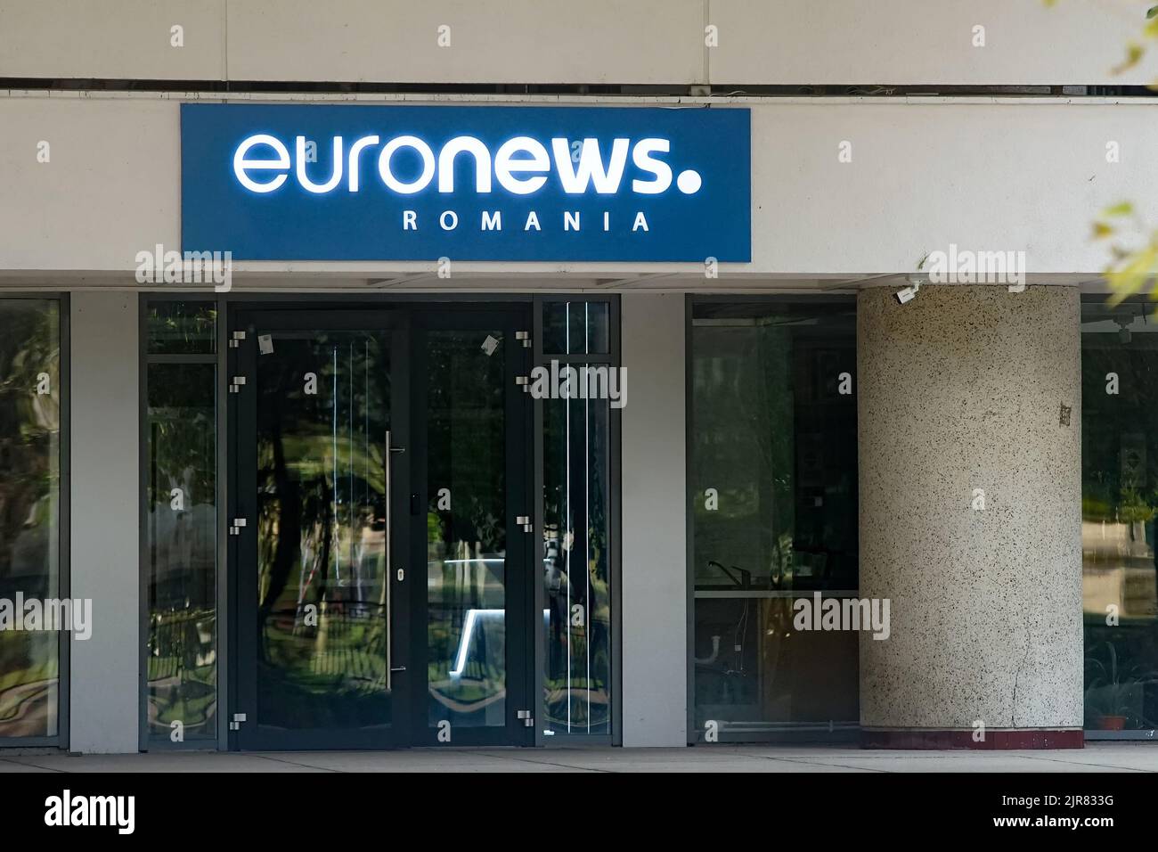 Bucharest, Romania - August 22, 2022: Headquarters of the Euronews television network in Bucharest. This image is for editorial use only. Stock Photo