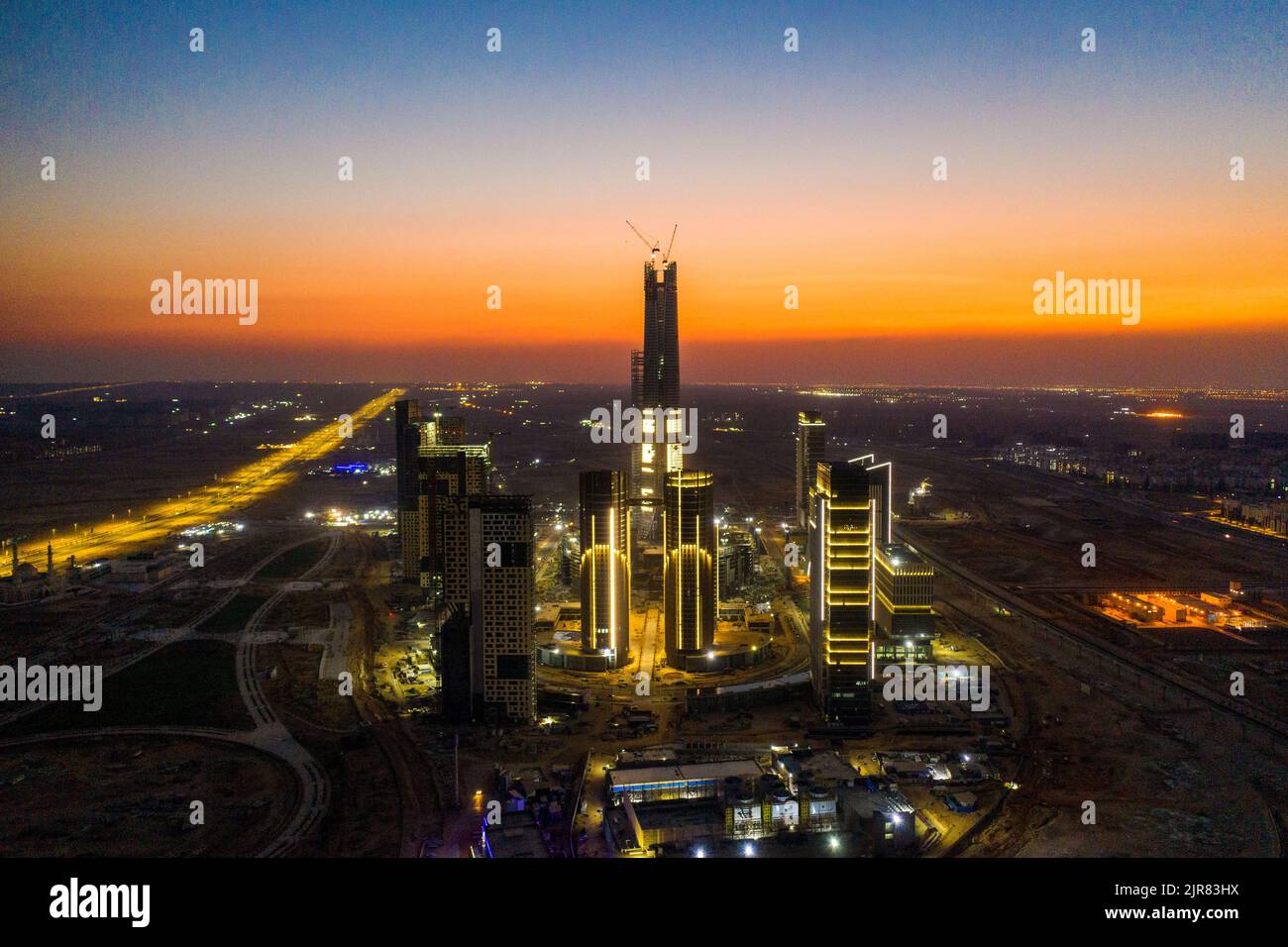 (220823) -- CAIRO, Aug. 23, 2022 (Xinhua) -- Aerial photo taken on July 19, 2022 shows the Central Business District (CBD) project in Egypt's new administrative capital in east of Cairo, Egypt. The construction of the Central Business District (CBD) in Egypt's new administrative capital, which is being implemented by China State Construction Engineering Corporation (CSCEC), has injected new vitality into the country's economic and social development. TO GO WITH 'Feature: Chinese-constructed CBD project in Egyptian capital boosts local development' (CSCEC Egypt/Handout via Xinhua) Stock Photo