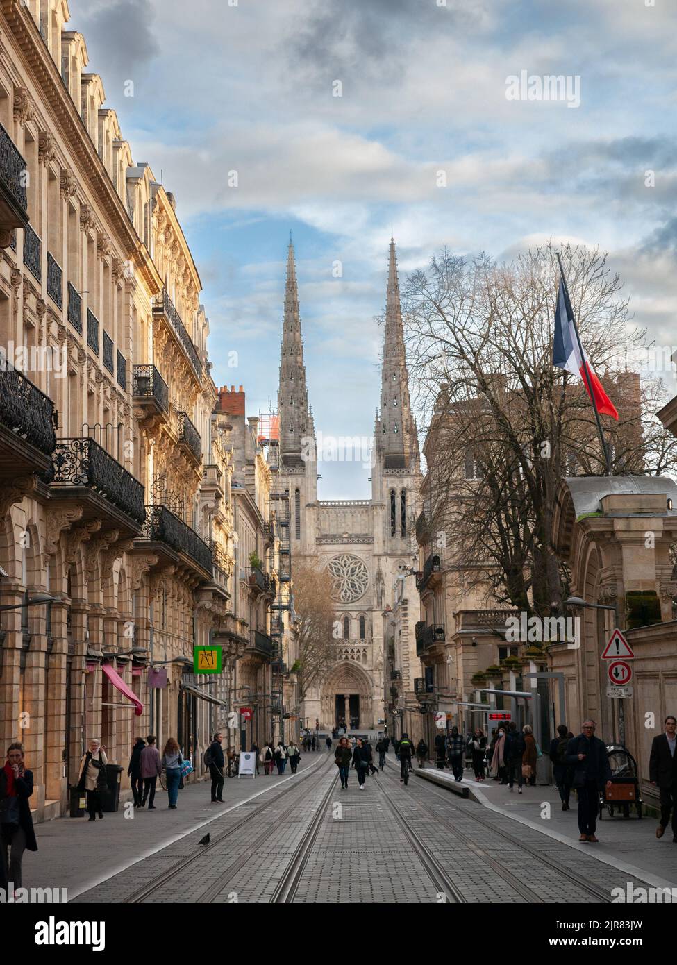 Picture of the Saint Andre Church, also known as cathedrale de Bordeaux in Southwestern France seen from Rue Vital street in the surroundings. The cat Stock Photo