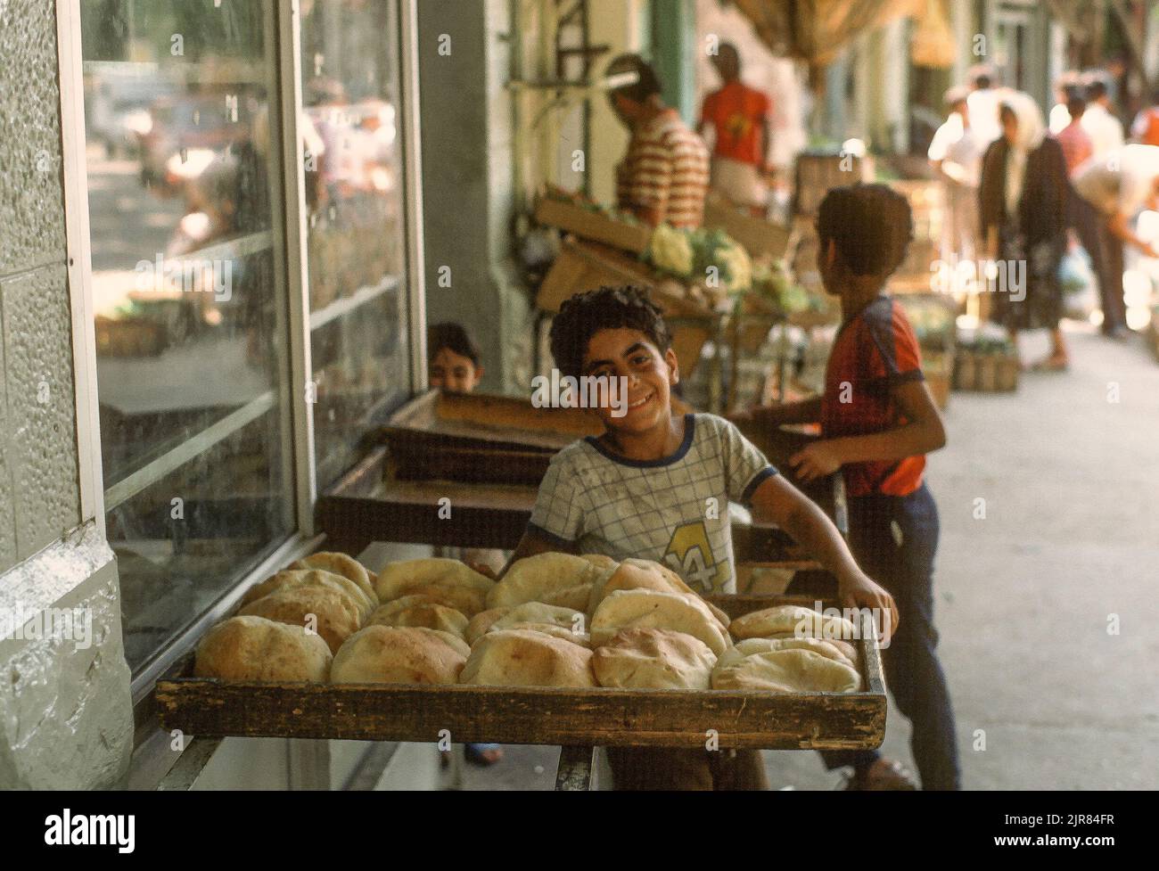 A carefree Palestinian baker's son at Jericho on the West Bank, 1985 Stock Photo